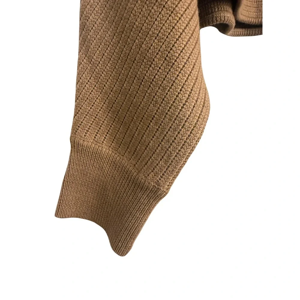 Aritzia Wilfred Free Cropped Ribbed Knit Sweater Camel Brown XS Crew Neck Boxy